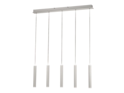 Lámpara colgante Fabas Luce Prado con 5 luces LED, 33 W regulable, blanco mate, diseño lineal