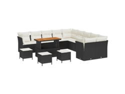 Maison Exclusive - Conjunto De Sofá De Jardín 14 Pcs Negro Y Crema Ratán Sintético
