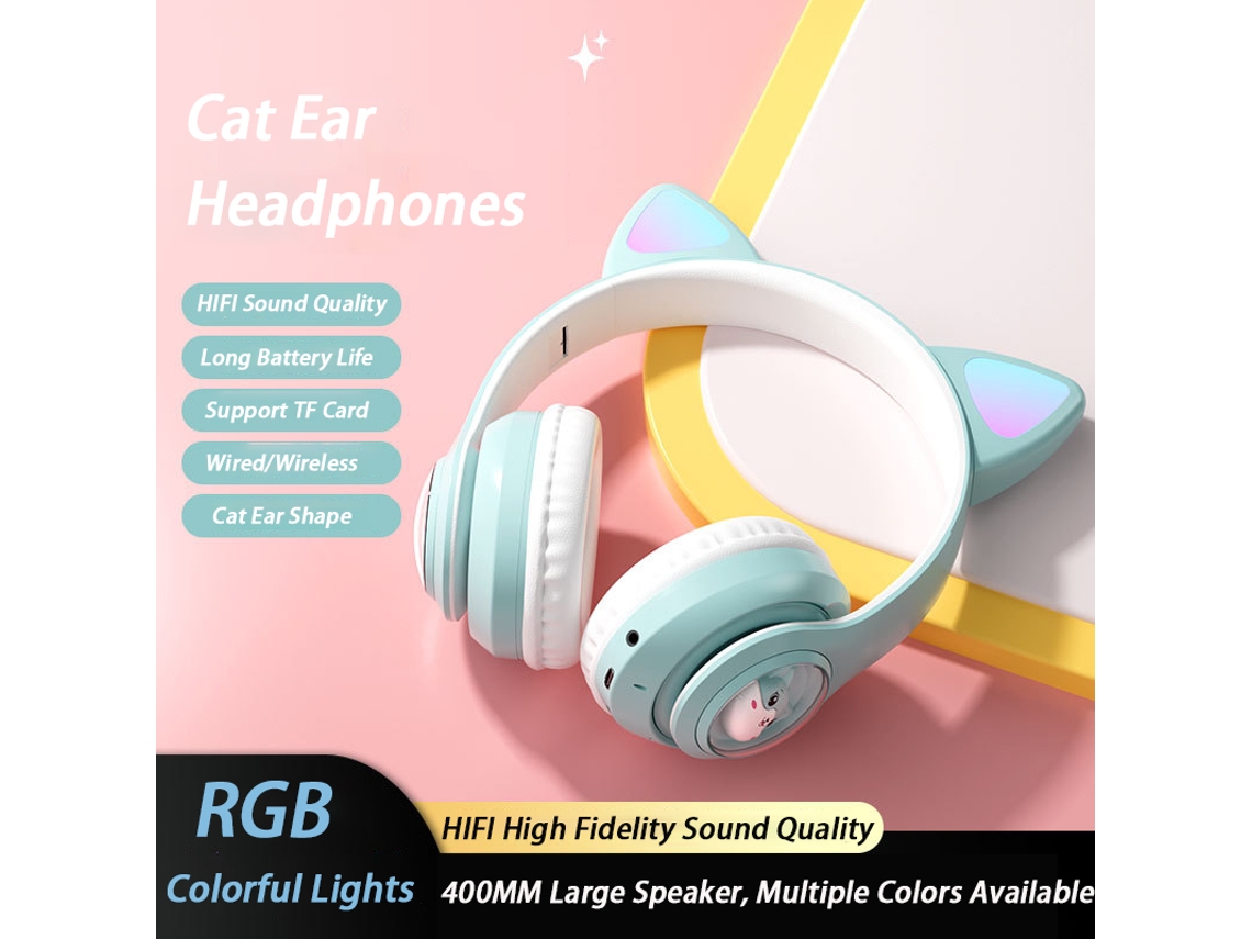 Auriculares Con Orejas De Gato (verdes), Auriculares Con Iluminación Rgb, Con Micrófono, Sonido Estéreo Hifi Y Cancelación De Ruido.