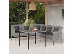 Pcs Conjunto De Jantar P/ Jardim C/ Almofadões Vime Pe Cinza Dkd Home Decor