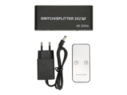 Comutador Splitter Hd 2x2 4k 60hz Com Controle Remoto Plug And Play Para Tv Projetor Pc Eu Plug
