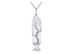 2026-colar De Pedra De Cristal Natural Linjou Árvore Da Vida De Prata (cuarzo Claro)