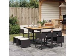 Juego de comedor de jardín de 9 piezas con cojines de mimbre negros de DKD Home Decor