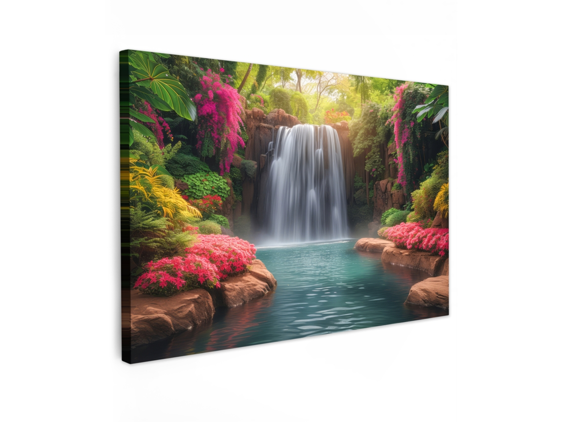 Impresión en lienzo - Cascada - Naturaleza - Plantas - Selva - Agua 90x60