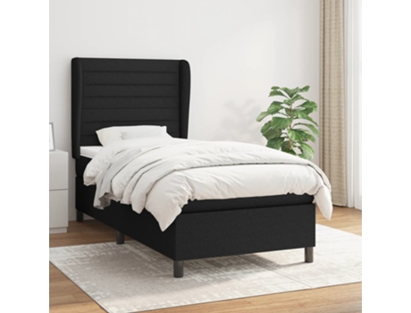 vidaXL Cama con somier y colchón 90x200 cm tela negro