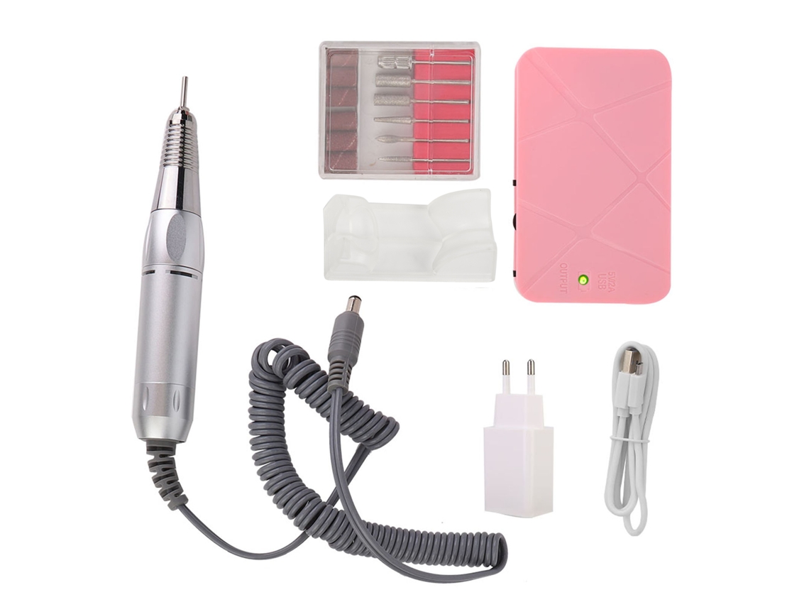 Lápiz Taladro Eléctrico Portátil Para Uñas Con 6 Brocas, Máquina De Manicura Y Pedicura Con Función De Batería Externa (rosa)