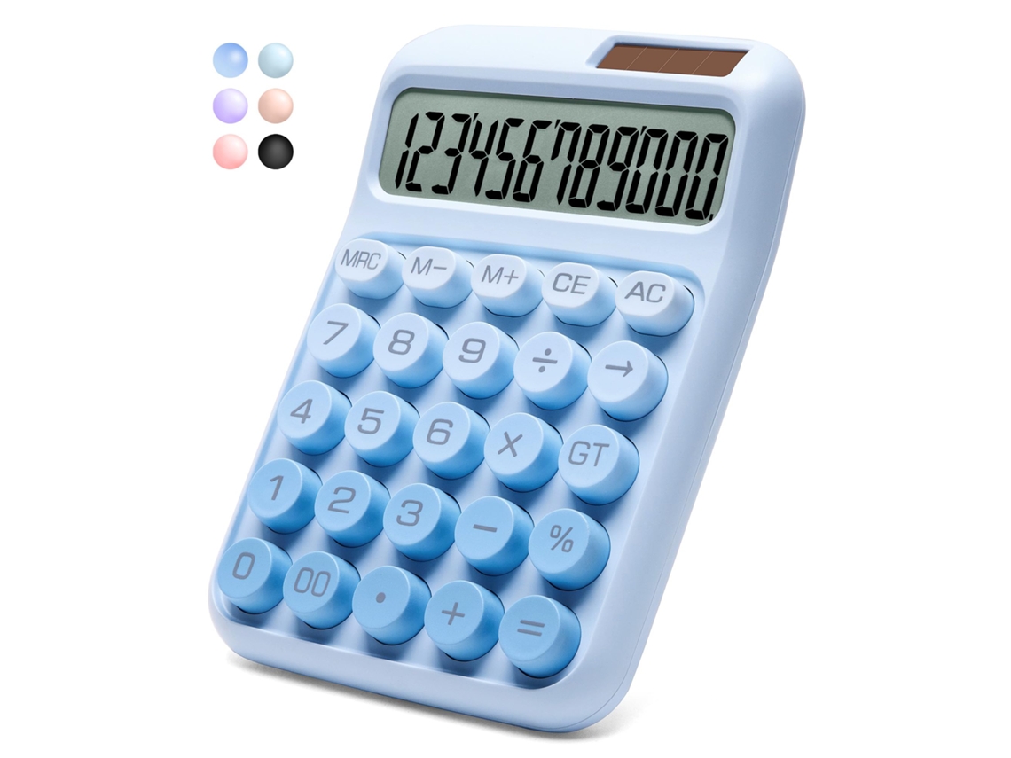 Calculadora Csyy con pantalla LCD grande de 12 dígitos, doble alimentación (solar y batería) (azul)