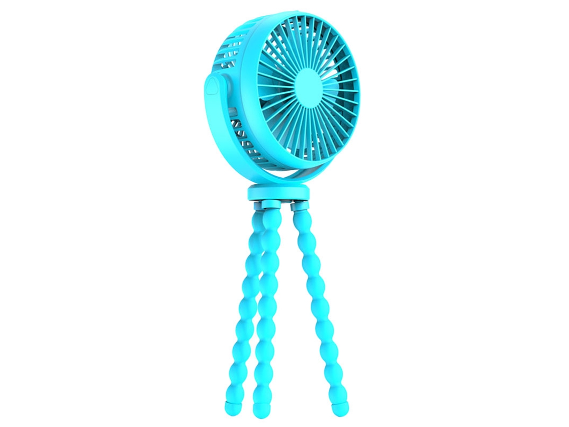 Ventilador de cochecito recargable, giratorio, de mano, flexible, con trípode, 3 velocidades, azul marino.