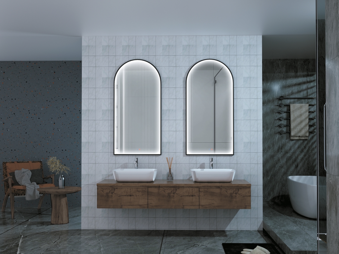 Espejo con luz led en marco de aluminio negro mate doble sensor, anti-vaho MICE COLLECTION