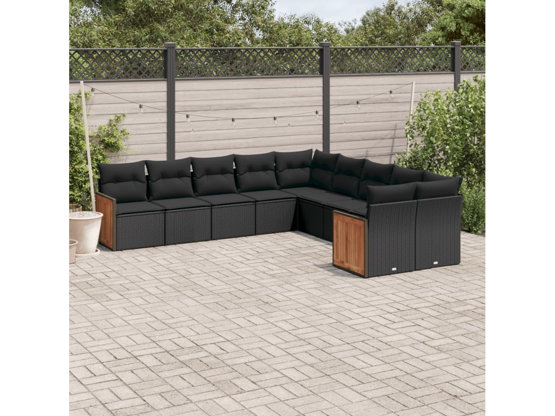 Conjunto de sofá de jardín de 10 piezas con cojines en mimbre sintético negro de DKD Home Decor