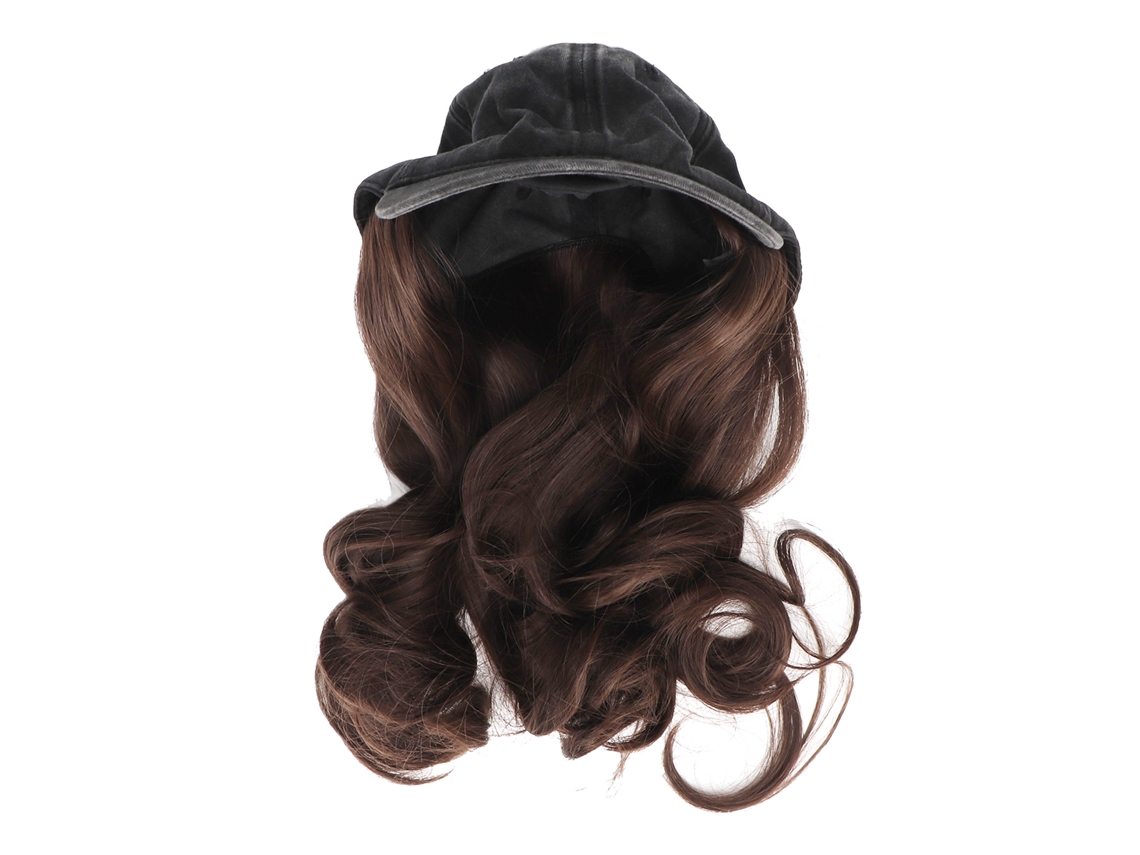 Gorra De Béisbol Negra Con Peluca Sintética Rizosa Para Mujer