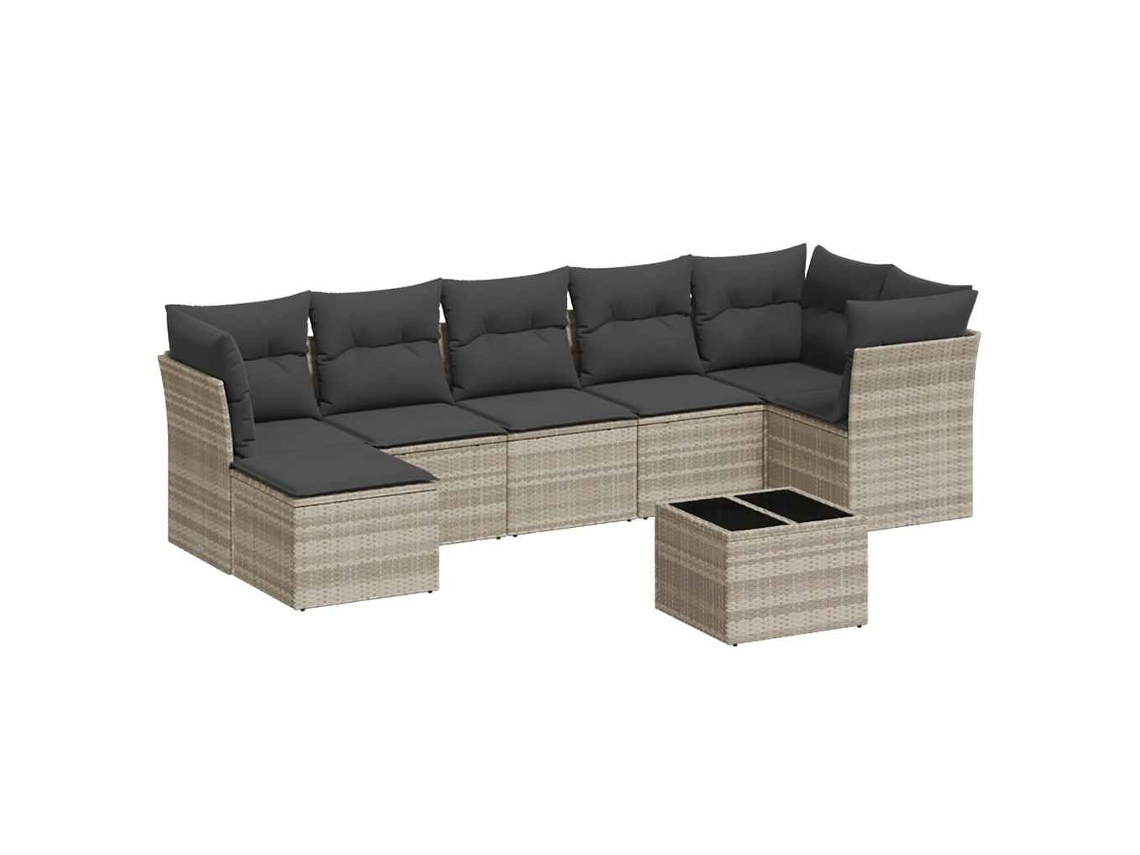 Conjunto de 8 sofás de jardín con cojines, mimbre, gris claro, MAISON EXCLUSIVE (8 piezas)