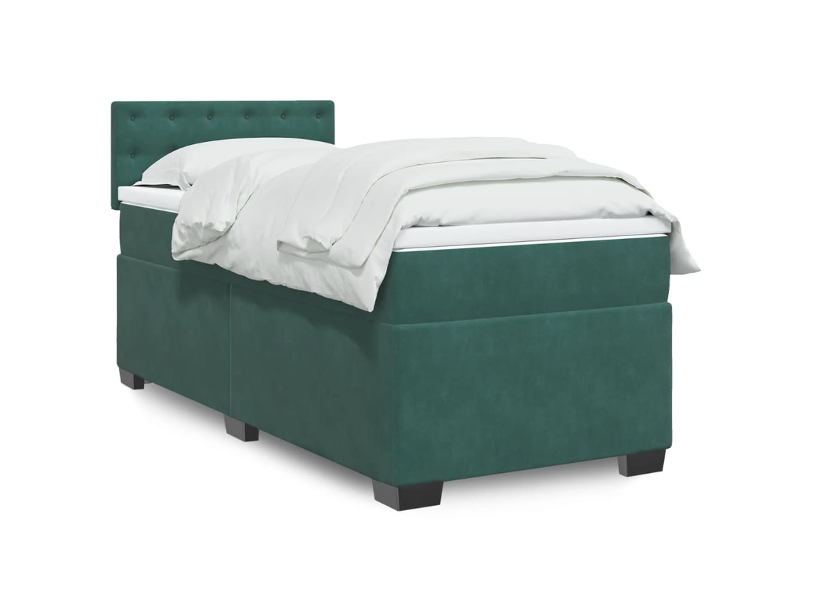 Cama Box Spring Con Colchón Terciopelo Verde Oscuro 100x200 Cm