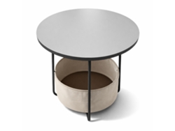 Mesa Auxiliar Relaxdays, Redonda Con Cesta Textil, H X D 50 X 45 Cm, Para Salón, Mdf Y Metal, Gris Crema