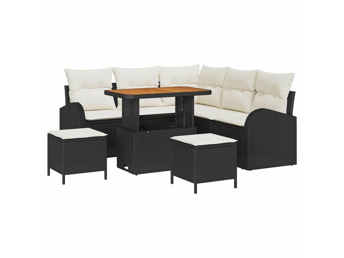 Maison Exclusive - Conjunto de sofá de jardín de 8 piezas con cojines, negro y crema.