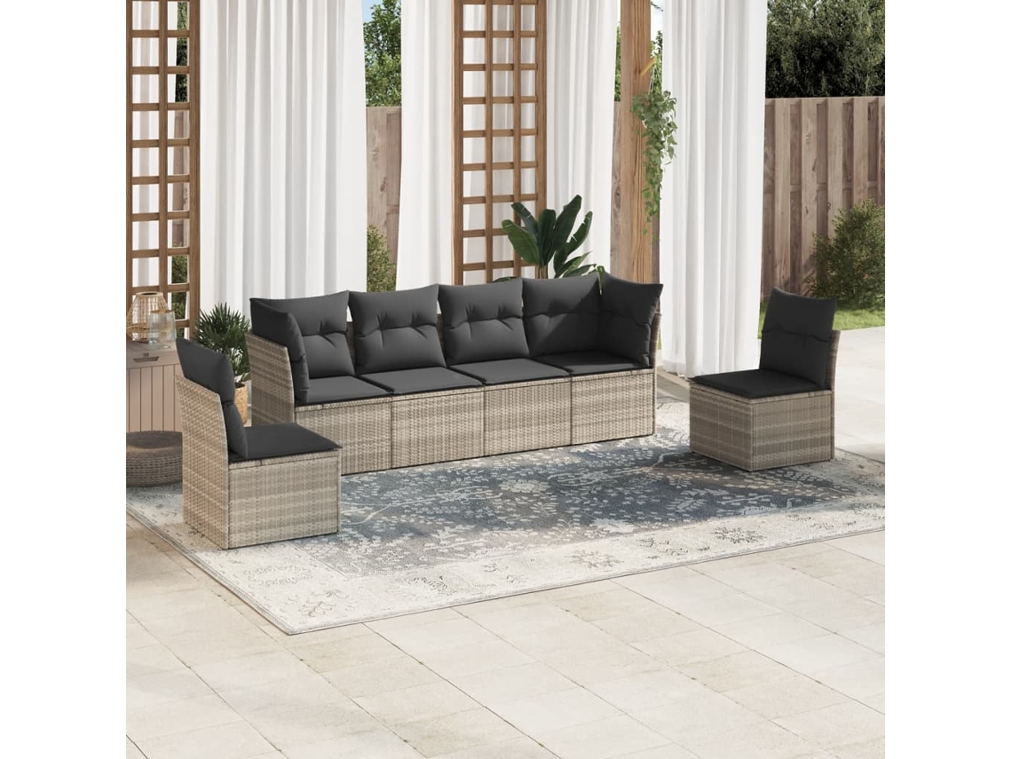 Conjunto de sofá de jardín DKD Home Decor con cojines, mimbre gris claro