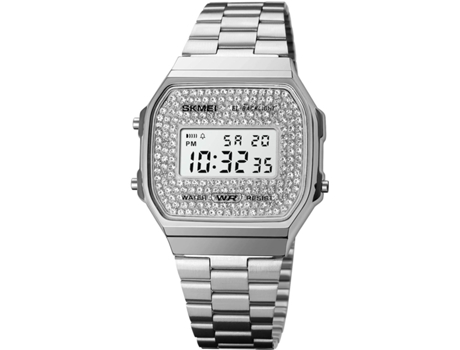 VEANXIN Reloj digital Reloj electrónico LED resistente al agua con correa de acero inoxidable cuadrada-Cristales negros