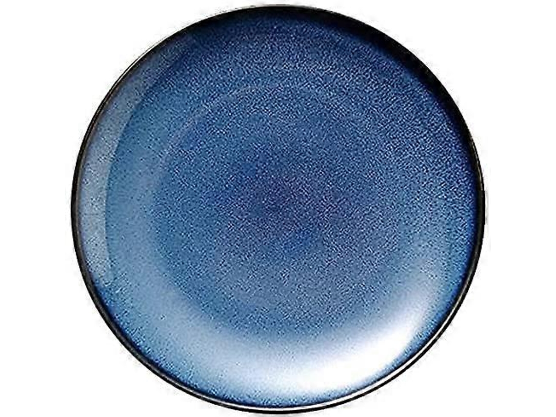 Vajilla de cerámica azul de estilo europeo con platos de ensalada y de carne de 19 cm (7,5 pulgadas), apta para microondas.