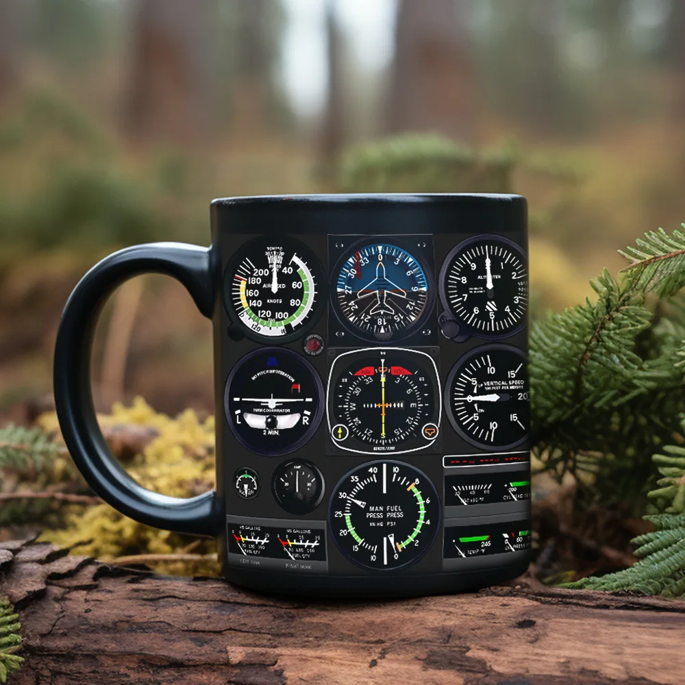 (estilo 3 330ml) Taza De Café De Cerámica Con Diseño De Tablero De Avión Negro, Taza De Té Con Leche 3d, Taza De Desayuno Creativa