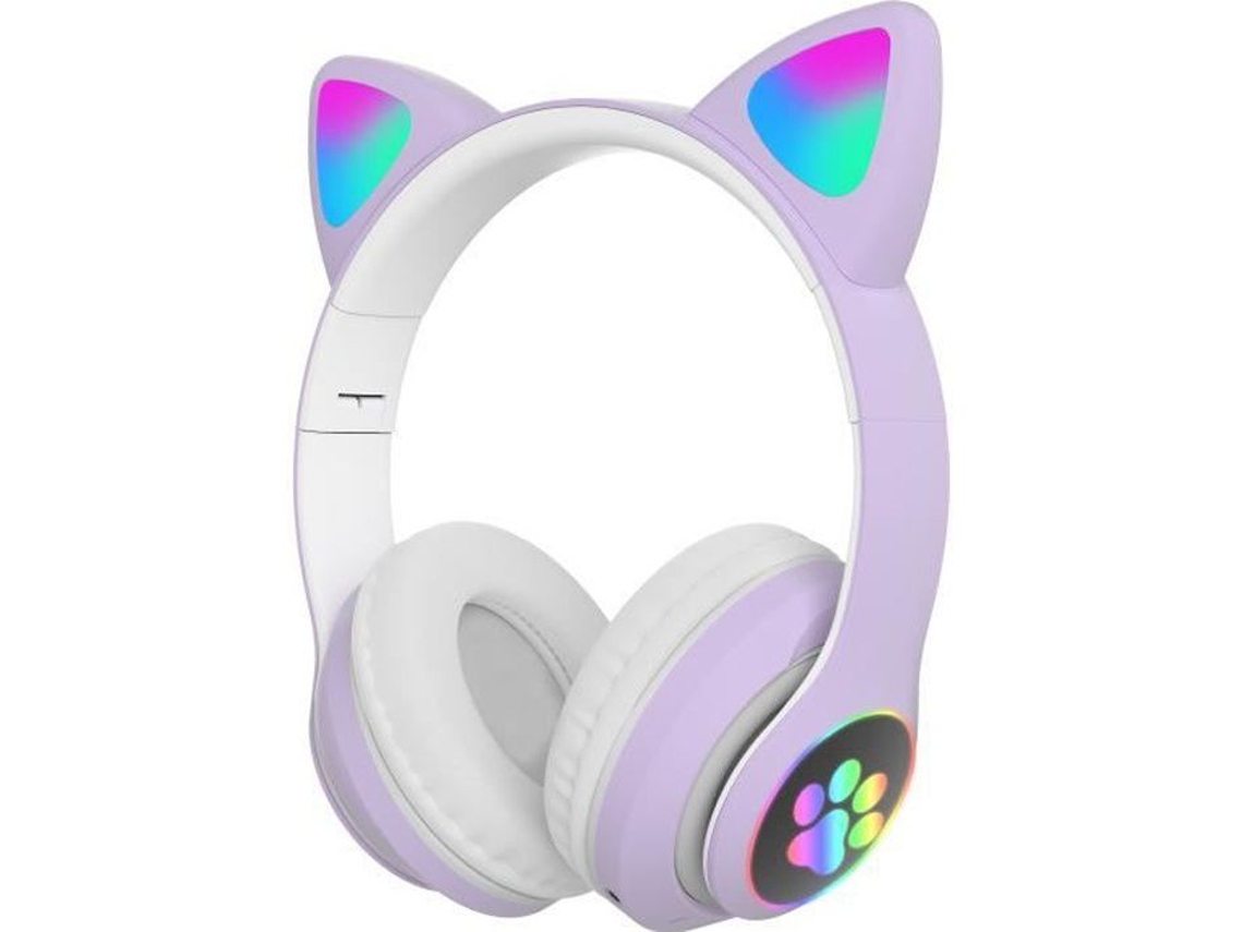 Auriculares Bluetooth inalámbricos con micrófono, linterna, orejas de gato adorables, estéreo con música para niños, niñas