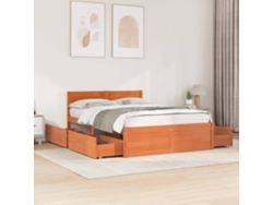 Cama Sin Colchón Madera Maciza De Pino Marrón Cera 140x190 Cm