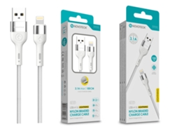 Cable de datos trenzado de nailon de 3,1 A, carga rápida, blanco, conector Lightning USB, 1 m