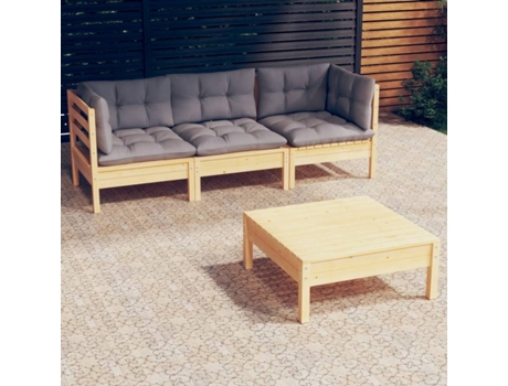 Conjunto 4 de muebles de jardín VIDAXL y cojines madera de pino