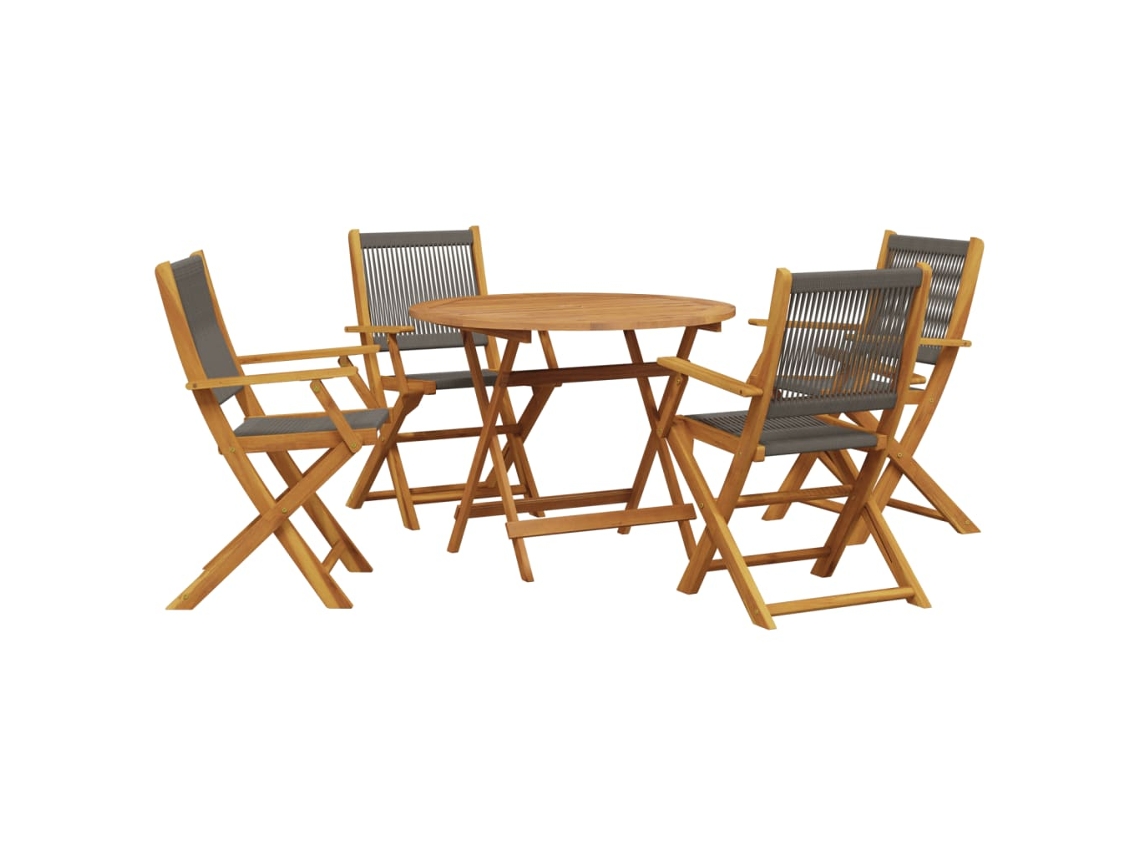 Conjunto 5 de comedor jardín VIDAXL polipropileno madera maciza gris