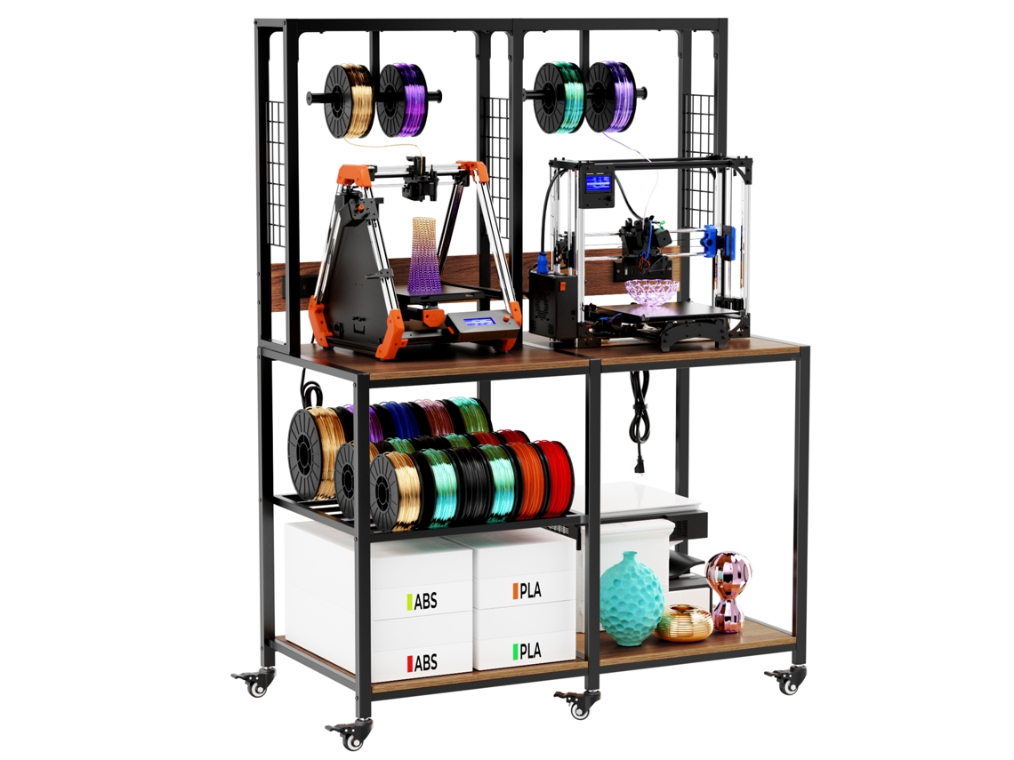 Soporte Doble De Metal Para Impresora 3d Con Ruedas Y Cerradura.