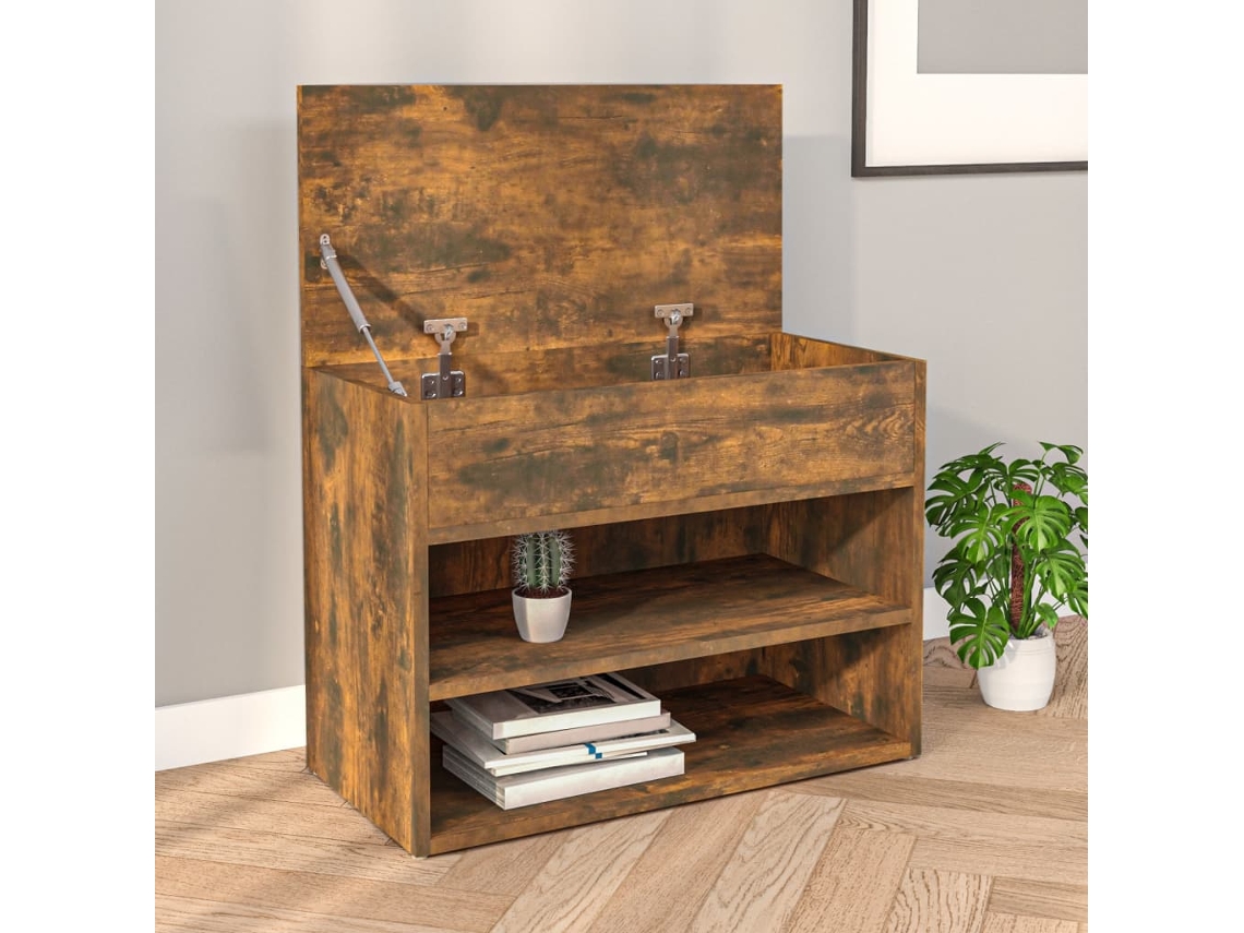 Banco Zapatero Organizador en Derivados de Madera Roble Ahumado 60X30X45 Cm