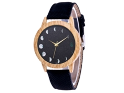 Reloj De Pulsera Unisex De Cuero Denim Con Patrón Lunar Negro Zhoulianfa