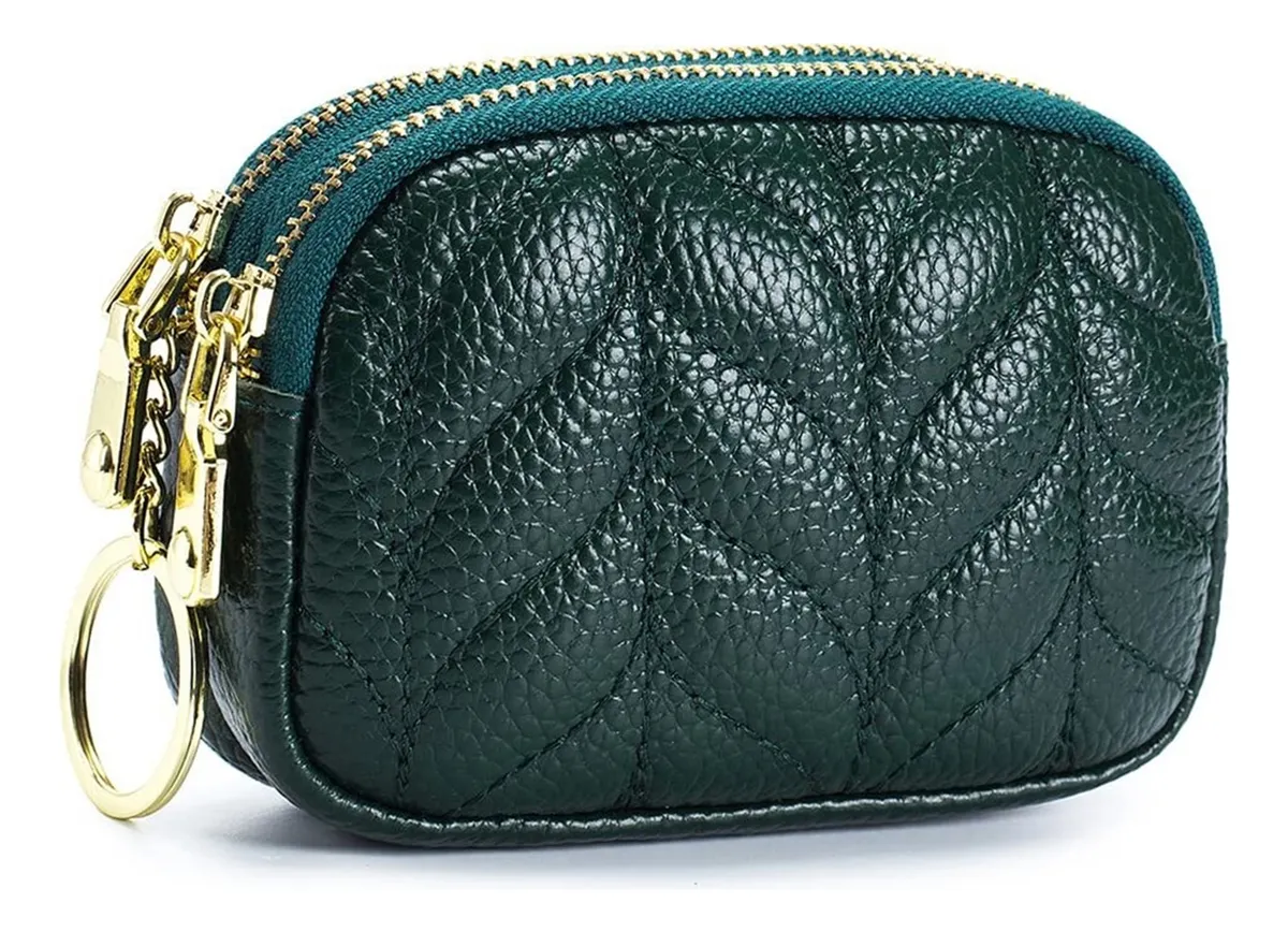 Cartera de piel auténtica para mujer, con doble cremallera, vayotoy