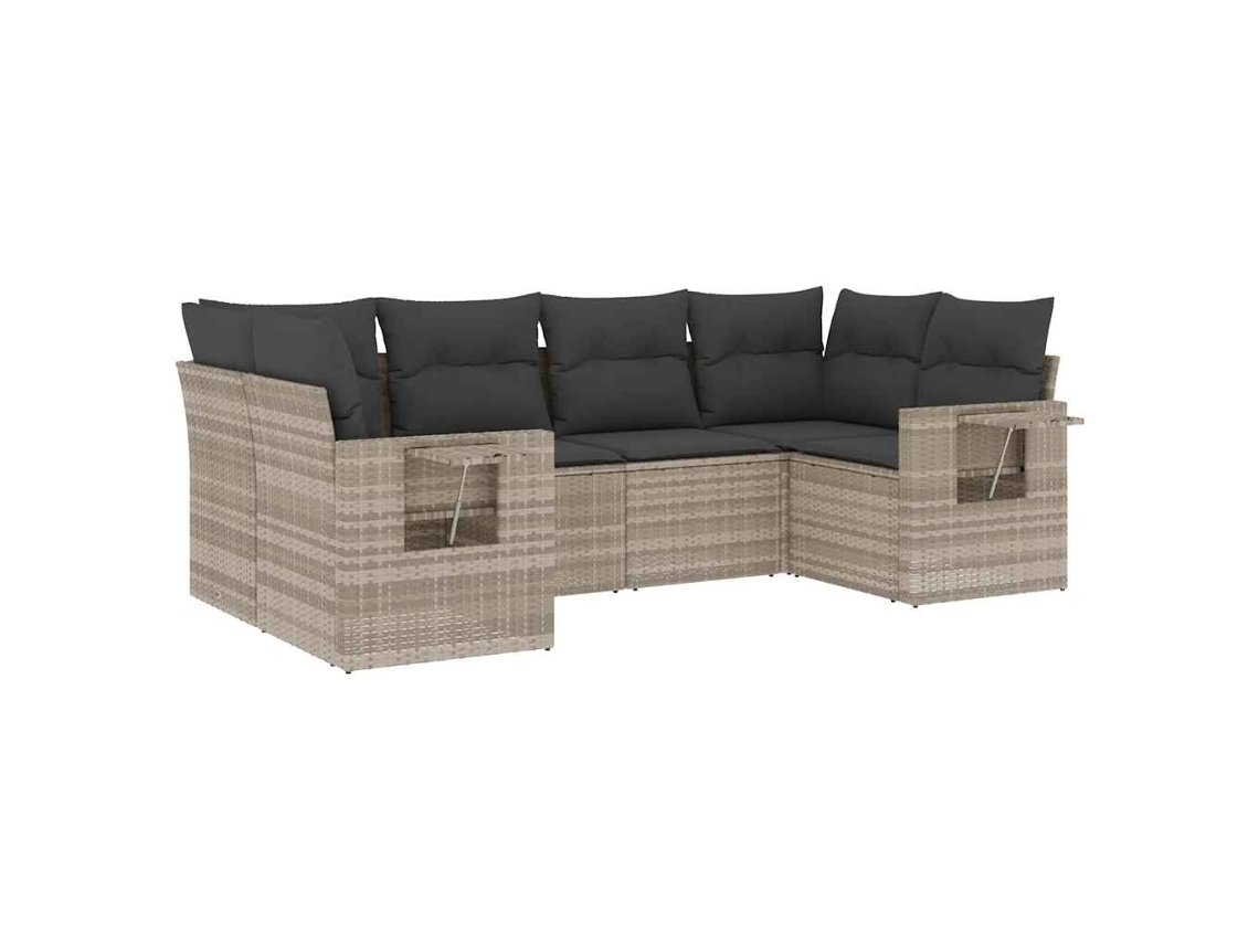 Conjunto de 6 sofás de jardín con cojines, mimbre, patas gris claro, MAISON EXCLUSIVE (80x200 cm)