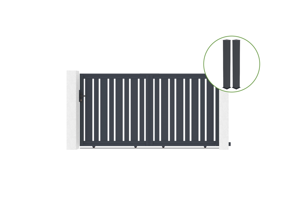 Puerta corredera 3m VEYMONT H.160cm aluminio gris 2 postes 20x20cm H.190cm CASANOOV
