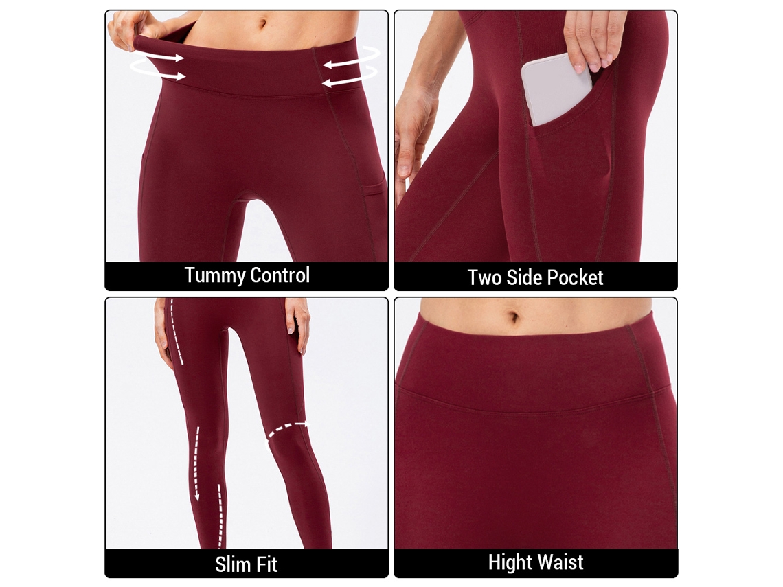 2 Uds Leggings De Yoga De Cintura Alta Con Calentadores De Felpa Pantalones Deportivos Mujer Con Bolsillos
