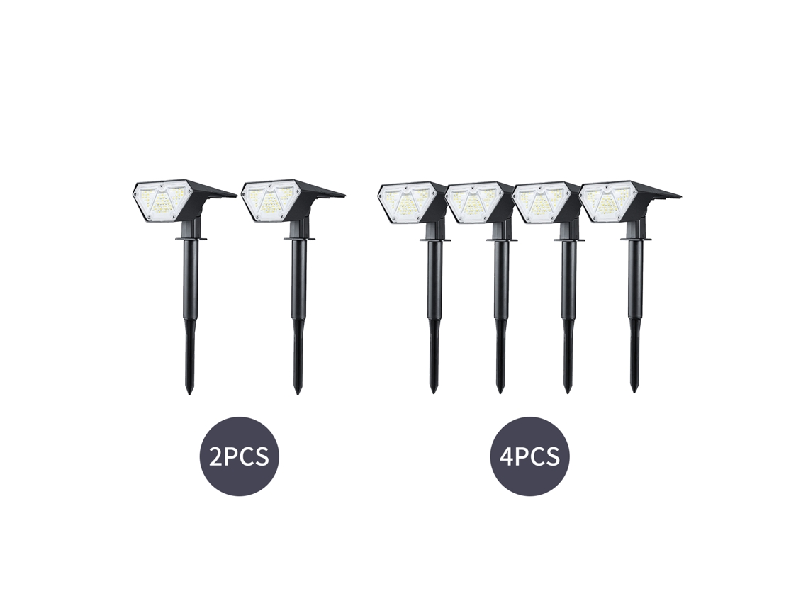 4 focos solares LED ajustables 2 en 1, luces impermeables para jardín, exteriores, patios, caminos y decoración (blanco, blanco cálido y blanco brillante).
