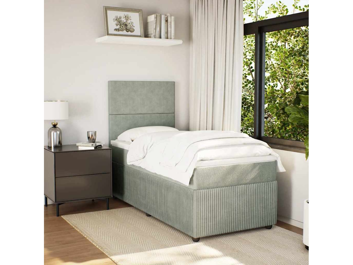Cama Box Spring Con Colchón Terciopelo Gris Claro 80x200 Cm