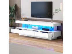 Mueble Para Tv Blanco Brillante Con Estantes De Cristal Y Bluetooth.