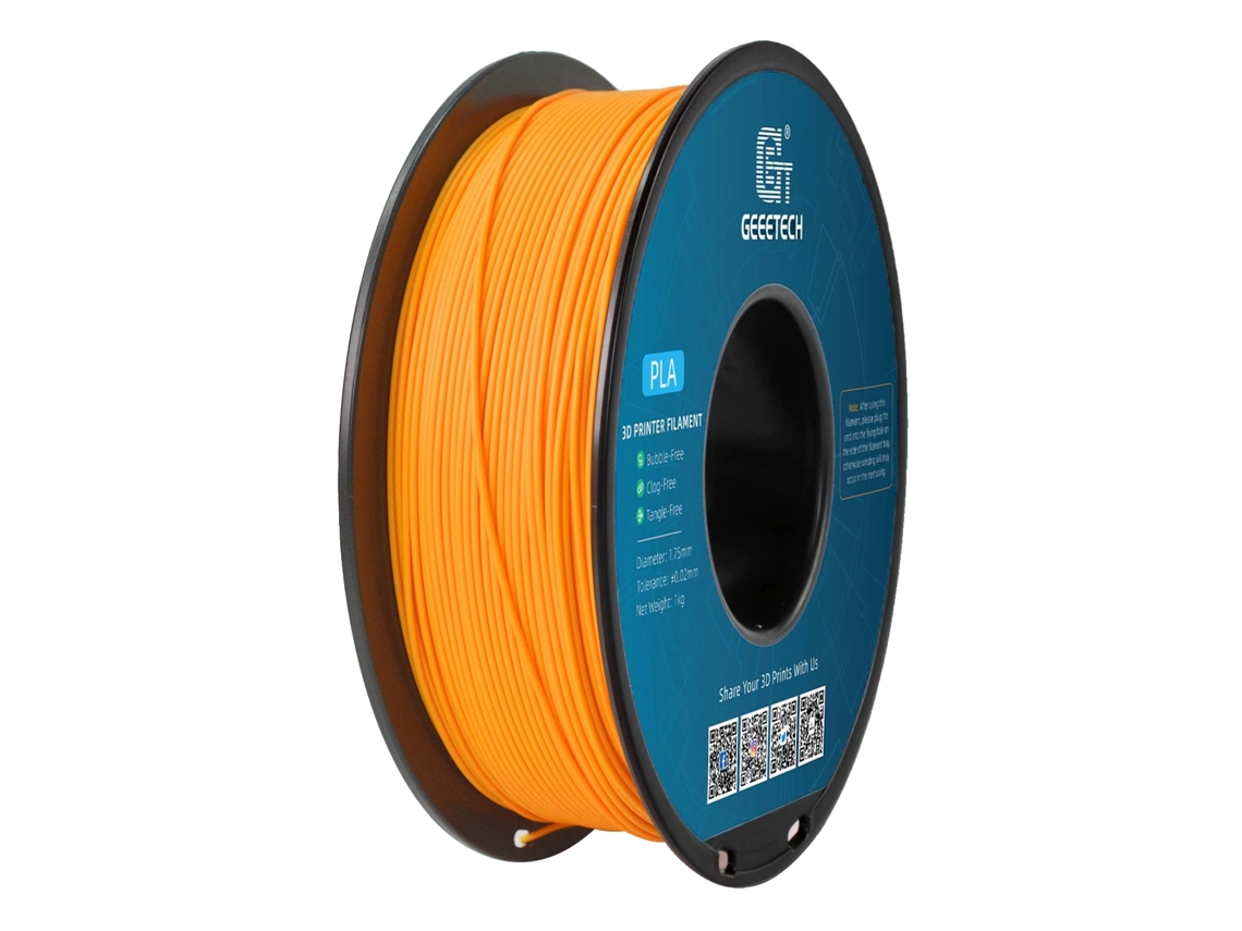 Filamento de PLA, material biodegradable de alta resistencia, color naranja.