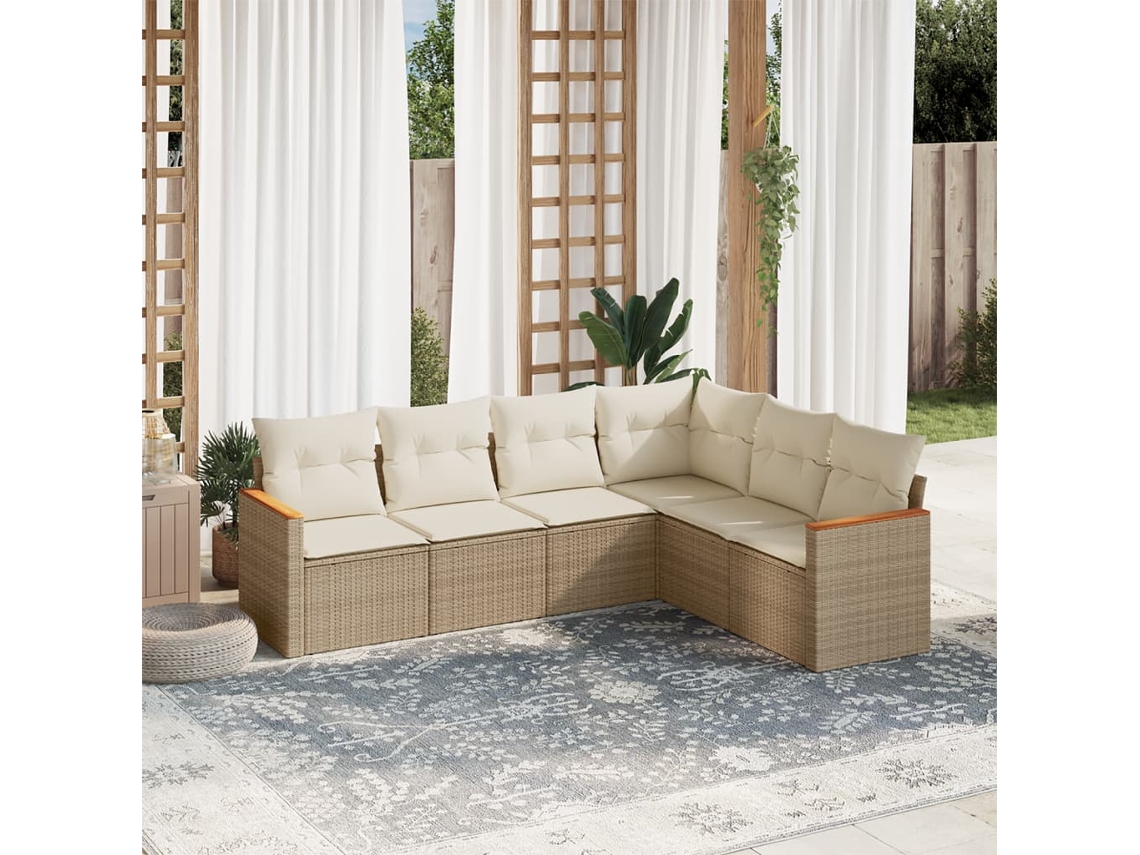 Conjunto de 6 sofás de jardín con cojines de mimbre beige Dkd Home Decor