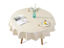 2026altiro-mantel Redondo De Plástico Con Revestimiento De Pu, Resistente A Las Manchas E Impermeable, Ideal Para Picnics Y Jardines, 140 Cm, Color Beige Claro.