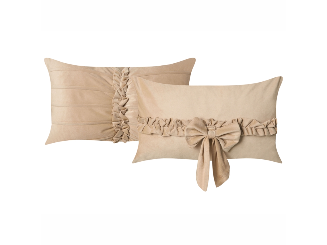 Conjunto De 2 Almofadas Decorativas Beliani Belle De Veludo Creme 50x30x10