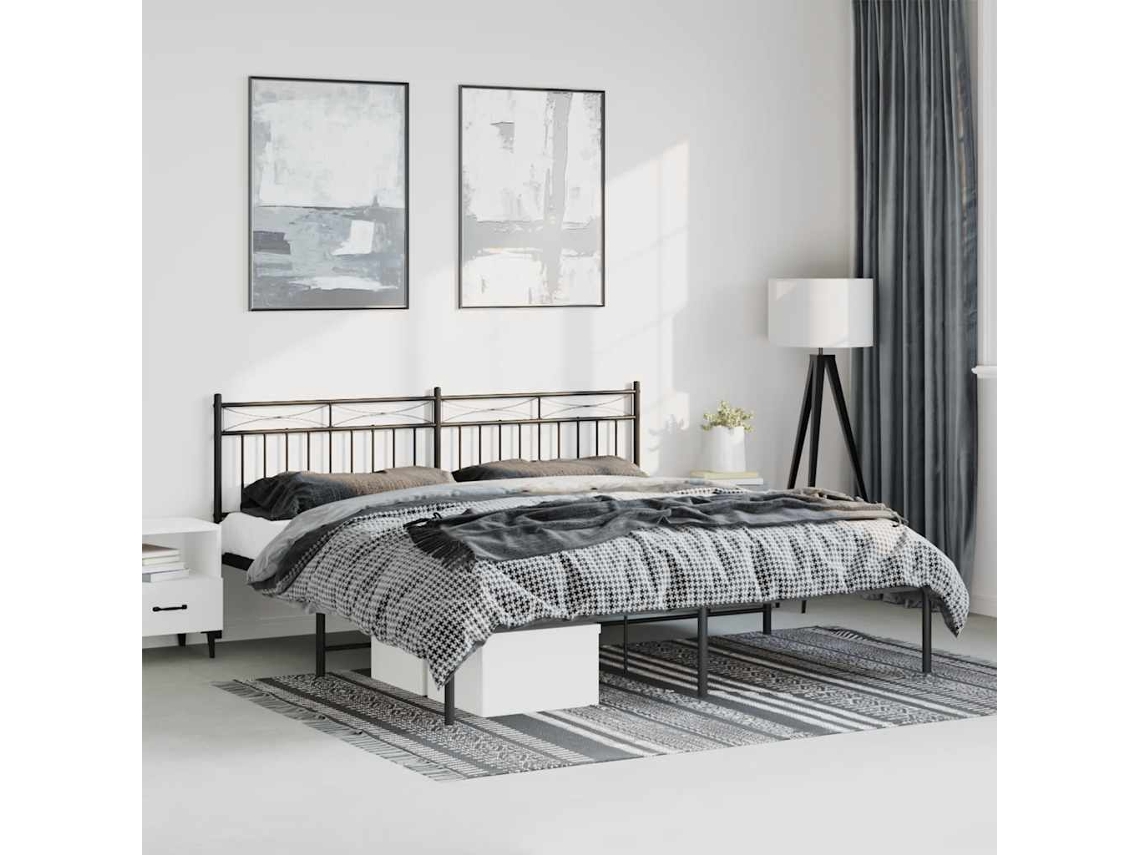 Cama De Matrimonio | Cama Para Adultos | Estructura Cama Sin Colchón Con Cabecero Metal Negro 193x203 Cm