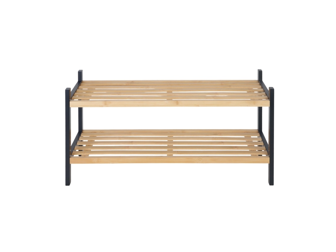 Zapatero Relaxdays, 2 niveles, Alto x Ancho x Profundidad: Aprox. 33 x 70 x 26 cm, Bambú y madera, Almacenamiento de zapatos, Moderno, Natural/Negro