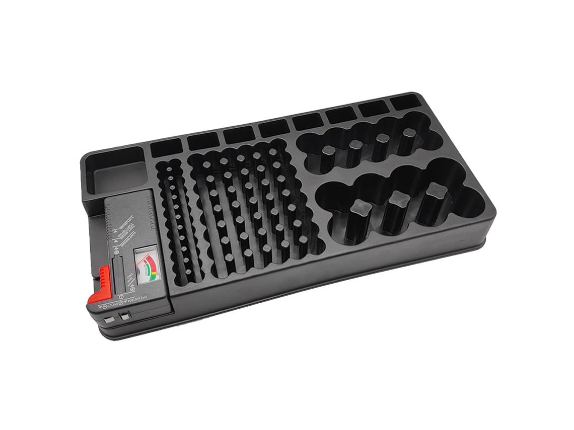 Soporte Organizador De Pilas Con Compartimento Para Pilas Aaa, Aa, Cd Y 9v.
