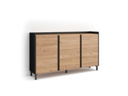 Aparador Para Salón, 156x35x91cm, 3 Puertas, Diseño Industrial, Led, Roble Y Negro