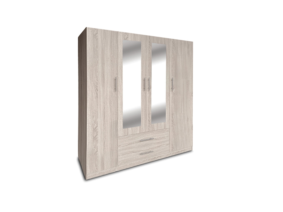 Armario de dormitorio con 4 puertas y espejo, Cambria