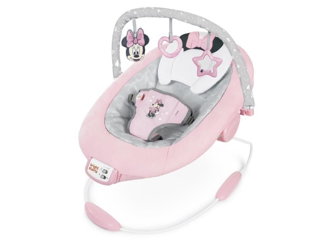 Arco Transat Disney Baby Minnie con juguetes de estimulación extraíbles de Disney, 8 melodías, vibraciones relajantes y reposacabezas evolutivo.