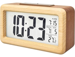 Despertador digital de madera, LCD, a pilas, temperatura/datos, snooze, retroiluminación, sin tic tac Kofihety