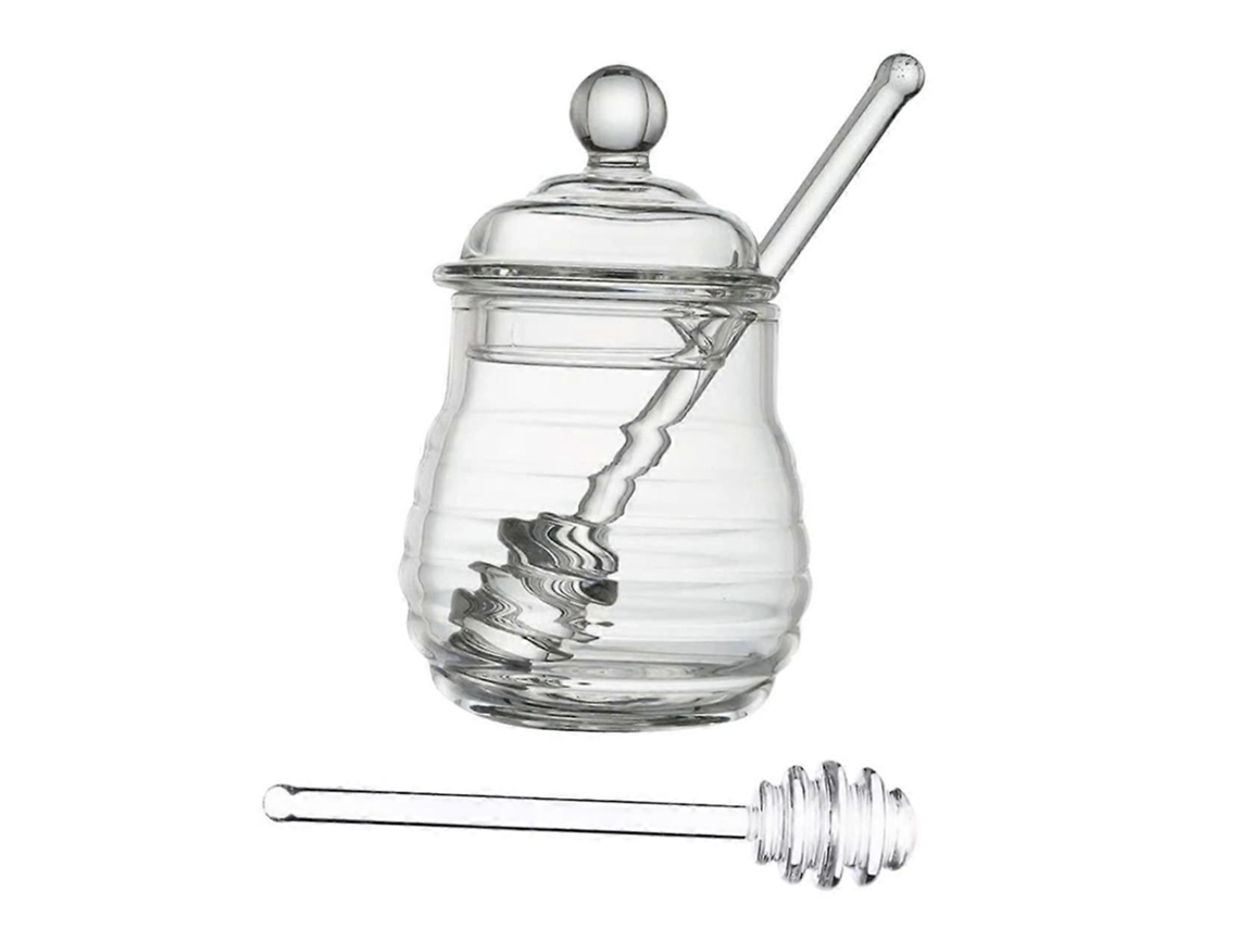 Tarro de cristal para miel con tapa y cuchara, tarro de cristal transparente para mermelada, especias, a prueba de humedad.